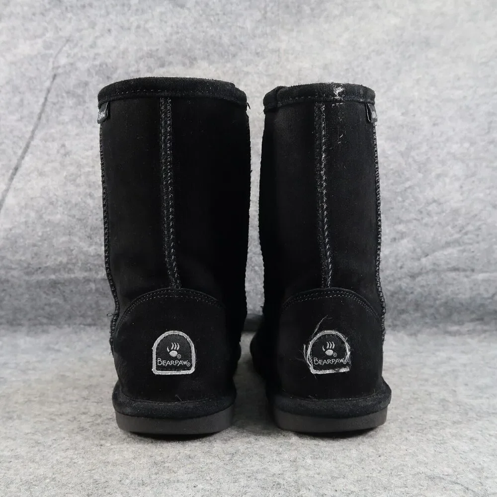 Bearpaw Shoes Kids 5 Winter Boots Pull On Leather Wool Evangaline Black Comfort